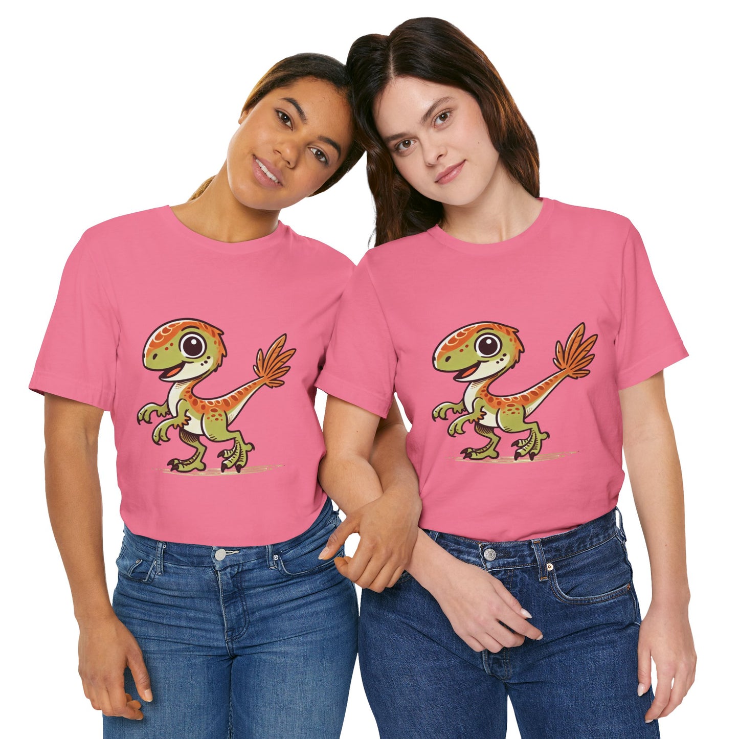 Playful Green Velociraptor Tee β Cute Dino Style with a Splash of Fun! π¦ππΏ - Unisex Jersey Short Sleeve Tee Super Comfy Dino T-Shirt Gift
