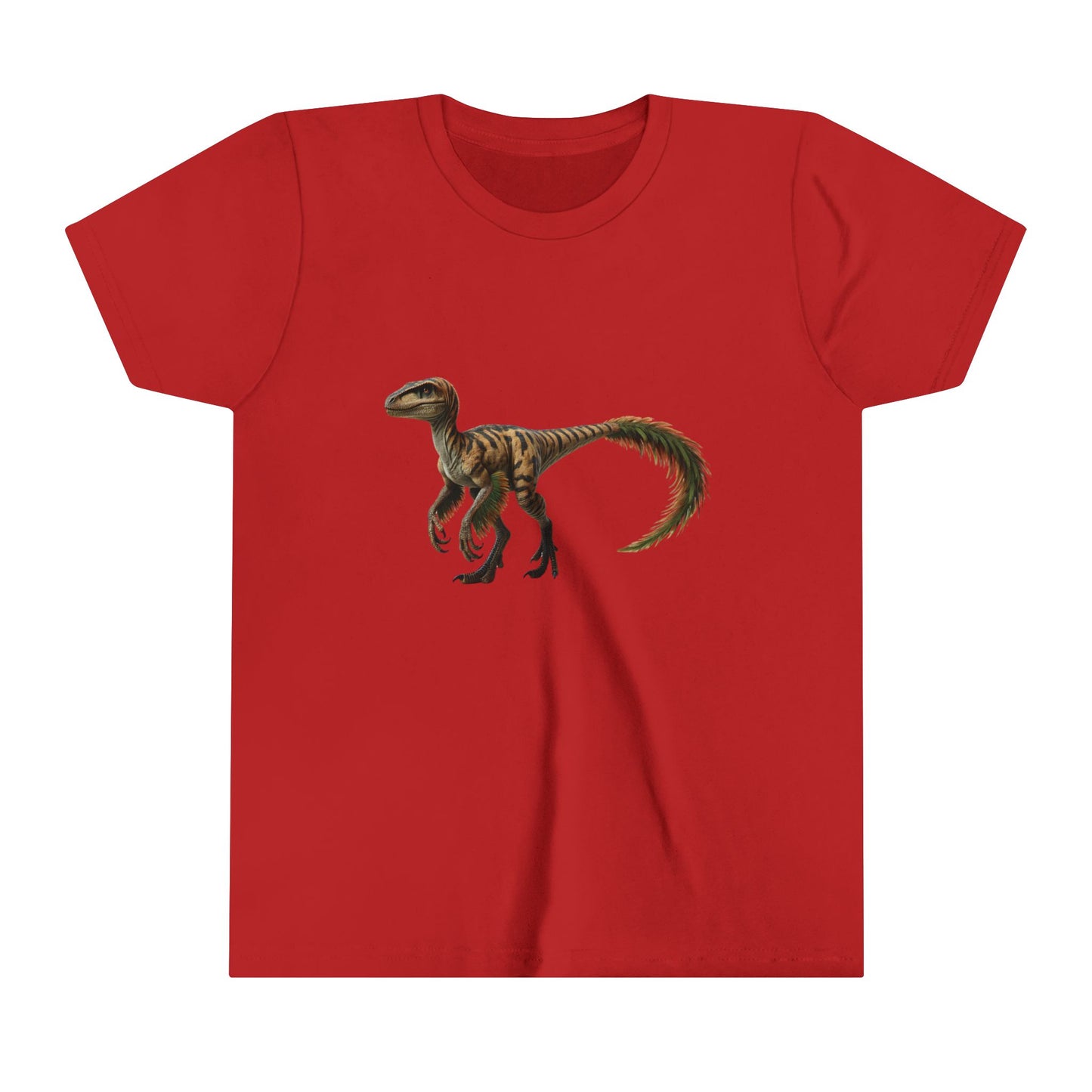 Youth Fiercely Feathered Velociraptor Tee β A Wild Splash of Style and Prehistoric Flair! π¦ππΏ - Unisex Jersey Short Sleeve Tee Super Comfy Dino T-Shirt Gift