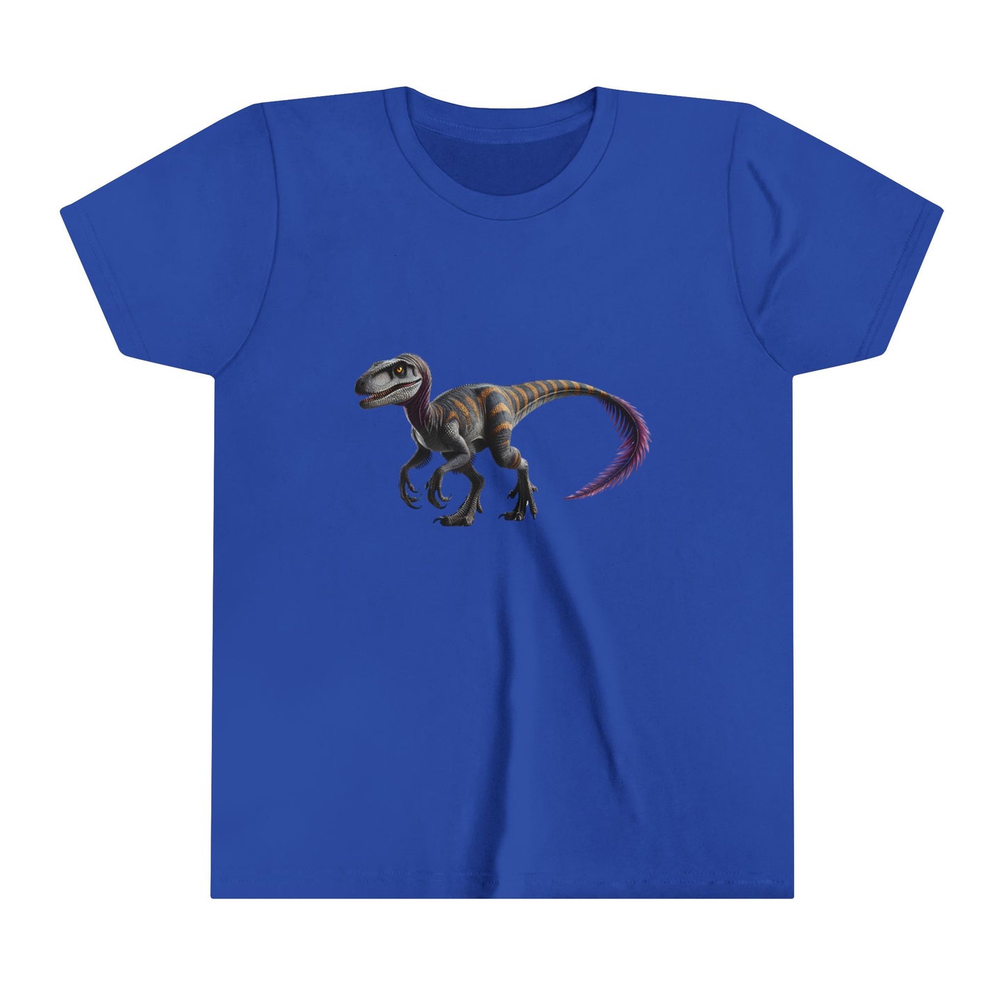Youth Bold Blue Striped Velociraptor Tee β For Dino Lovers Ready to Roar into Adventure! π¦π - Unisex Jersey Short Sleeve Tee Super Comfy Dino T-Shirt Gift