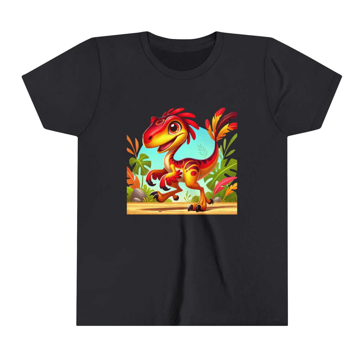 Youth Vibrant Jungle Velociraptor Tee β Fun, Fierce, and Full of Color! π¦πΊπΏ - Unisex Jersey Short Sleeve Tee Super Comfy Dino T-Shirt Gift