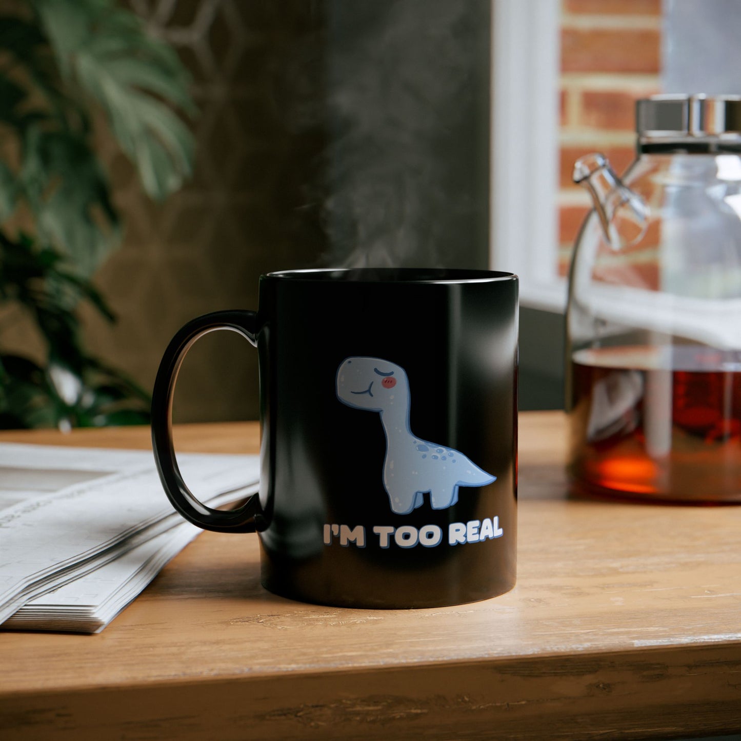 I m Too Real 11oz or 15oz Dino Black Ceramic Park Type Mug for the Jurassic Dinosaur Fans