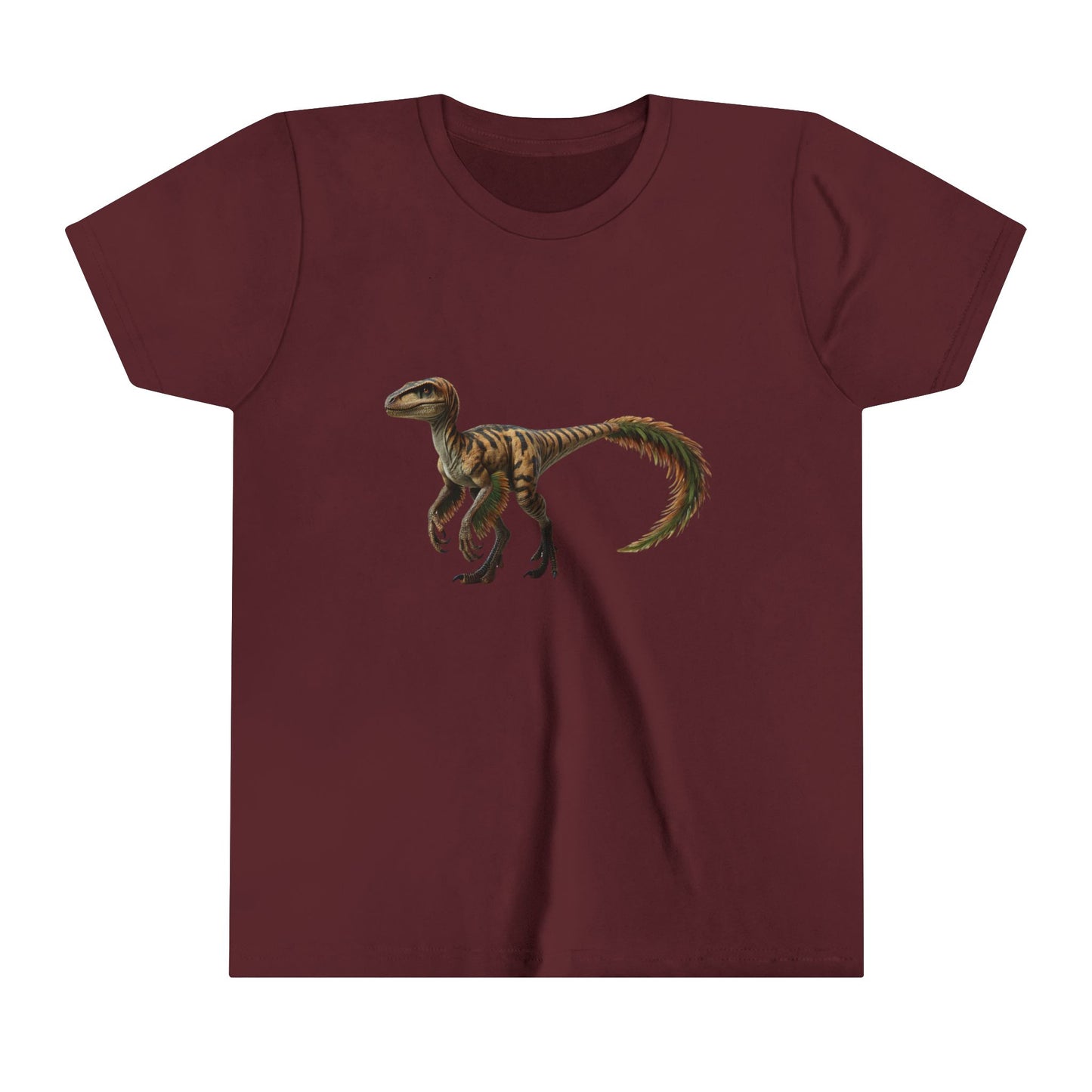 Youth Fiercely Feathered Velociraptor Tee β A Wild Splash of Style and Prehistoric Flair! π¦ππΏ - Unisex Jersey Short Sleeve Tee Super Comfy Dino T-Shirt Gift