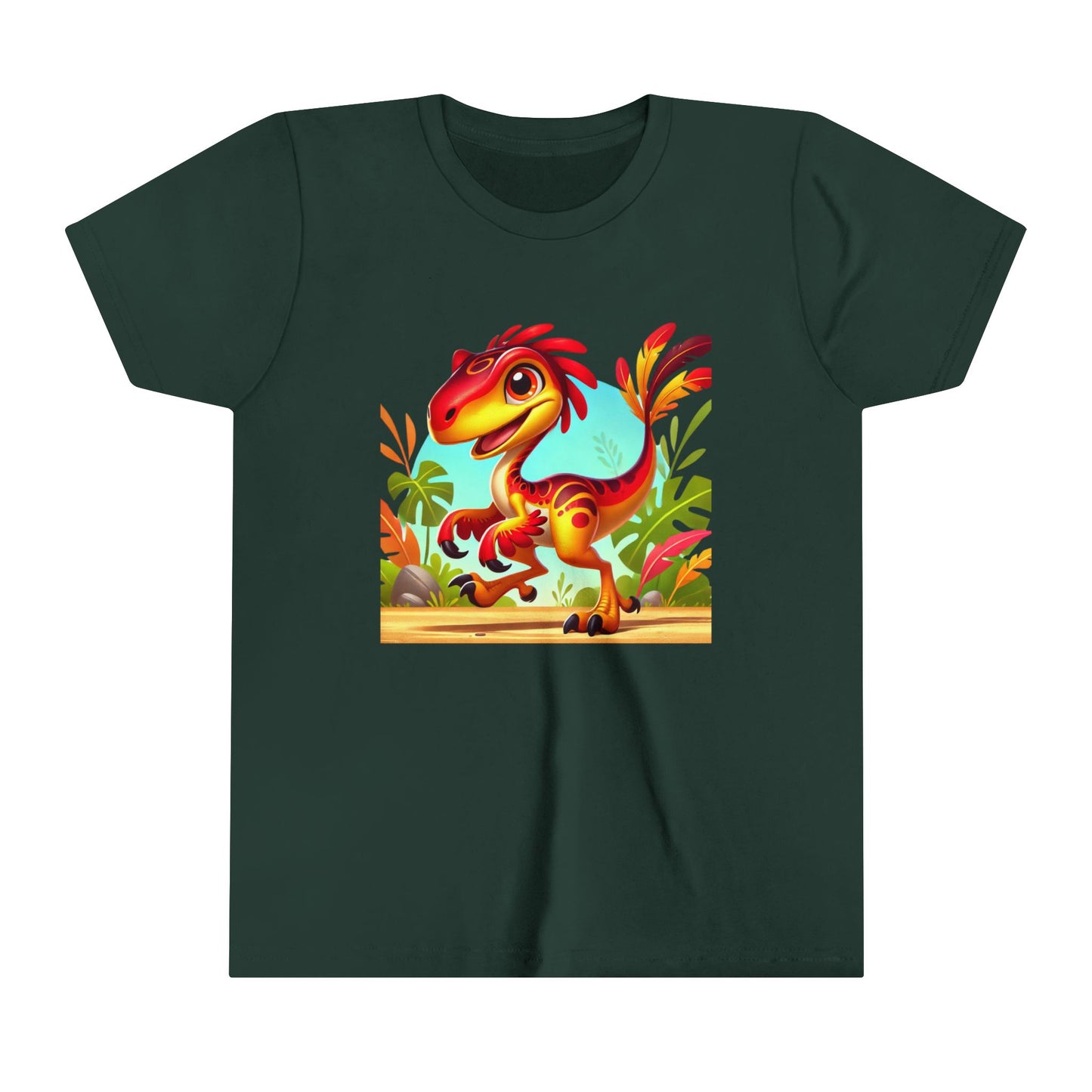 Youth Vibrant Jungle Velociraptor Tee β Fun, Fierce, and Full of Color! π¦πΊπΏ - Unisex Jersey Short Sleeve Tee Super Comfy Dino T-Shirt Gift