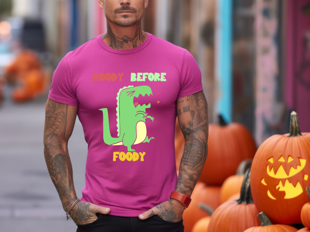 Moody Before Foody Unisex T Shirt Cute Dino Design with a clear message