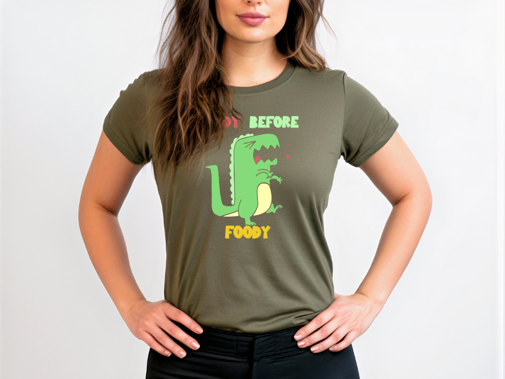 Moody Before Foody Cute Dino T Shirt Womens fit Short Sleeve Tee Stem for Women and Girls who Love Dinosaurs tshirts T-Shirt