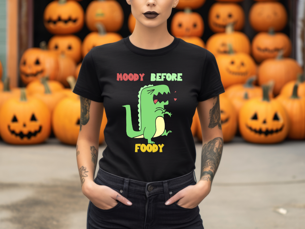 Moody Before Foody Cute Dino T Shirt Womens fit Short Sleeve Tee Stem for Women and Girls who Love Dinosaurs tshirts T-Shirt