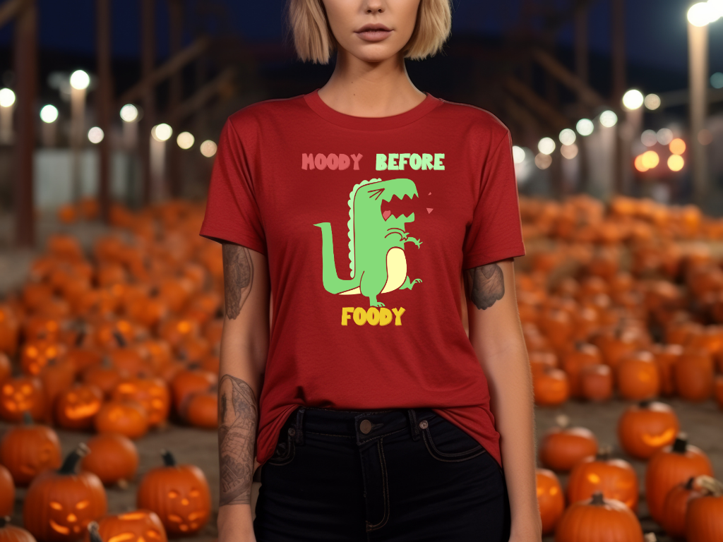 Moody Before Foody Cute Dino T Shirt Womens fit Short Sleeve Tee Stem for Women and Girls who Love Dinosaurs tshirts T-Shirt