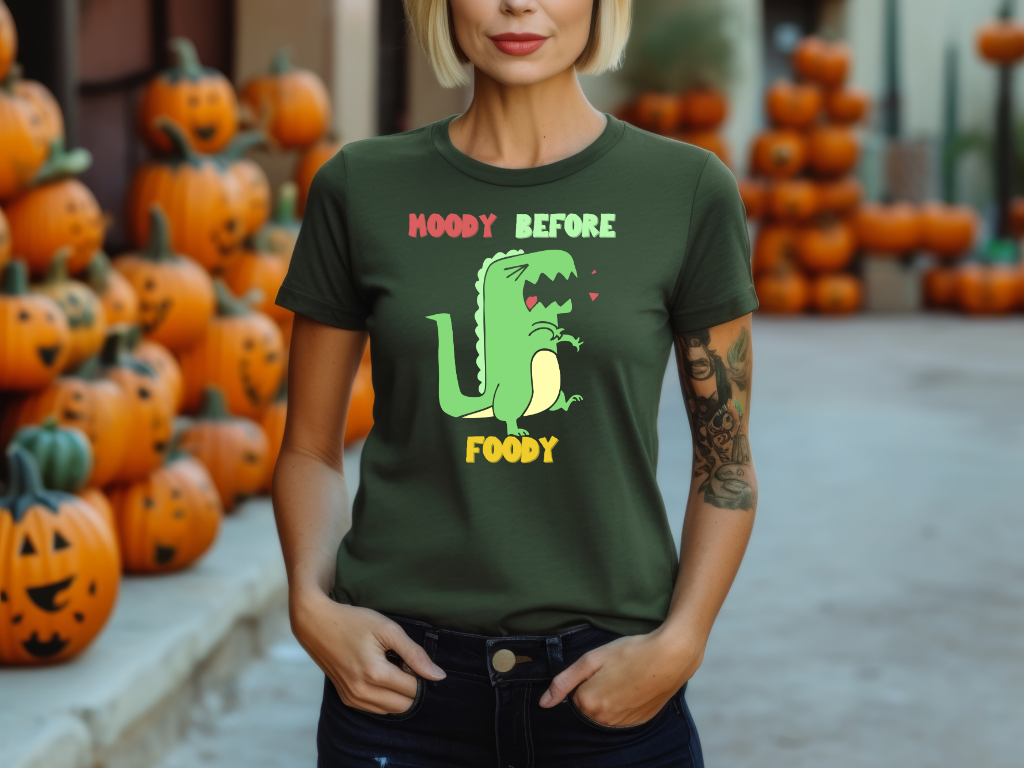 Moody Before Foody Cute Dino T Shirt Womens fit Short Sleeve Tee Stem for Women and Girls who Love Dinosaurs tshirts T-Shirt