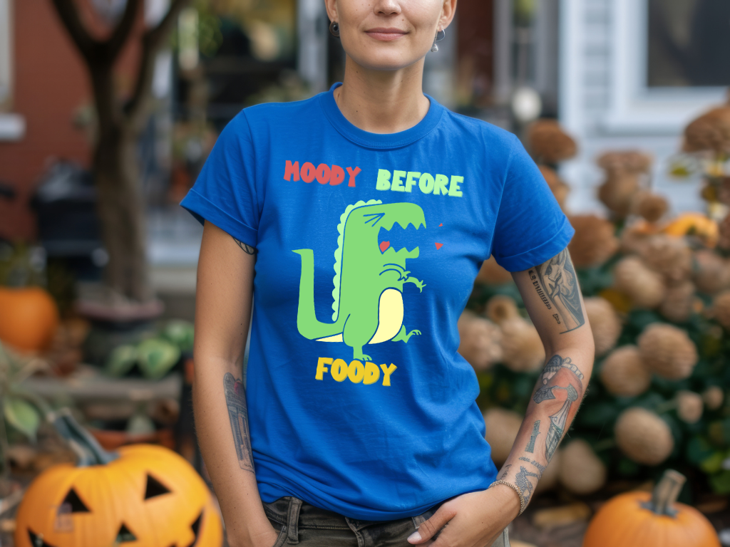 Moody Before Foody Cute Dino T Shirt Womens fit Short Sleeve Tee Stem for Women and Girls who Love Dinosaurs tshirts T-Shirt