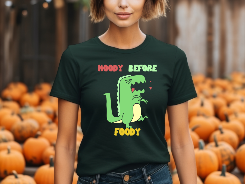 Moody Before Foody Cute Dino T Shirt Womens fit Short Sleeve Tee Stem for Women and Girls who Love Dinosaurs tshirts T-Shirt