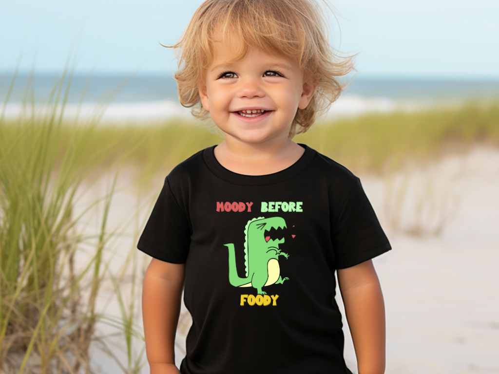 Moody Before Foody Toddler Size T-Shirt Stem children who Love Dinosaurs Tshirts