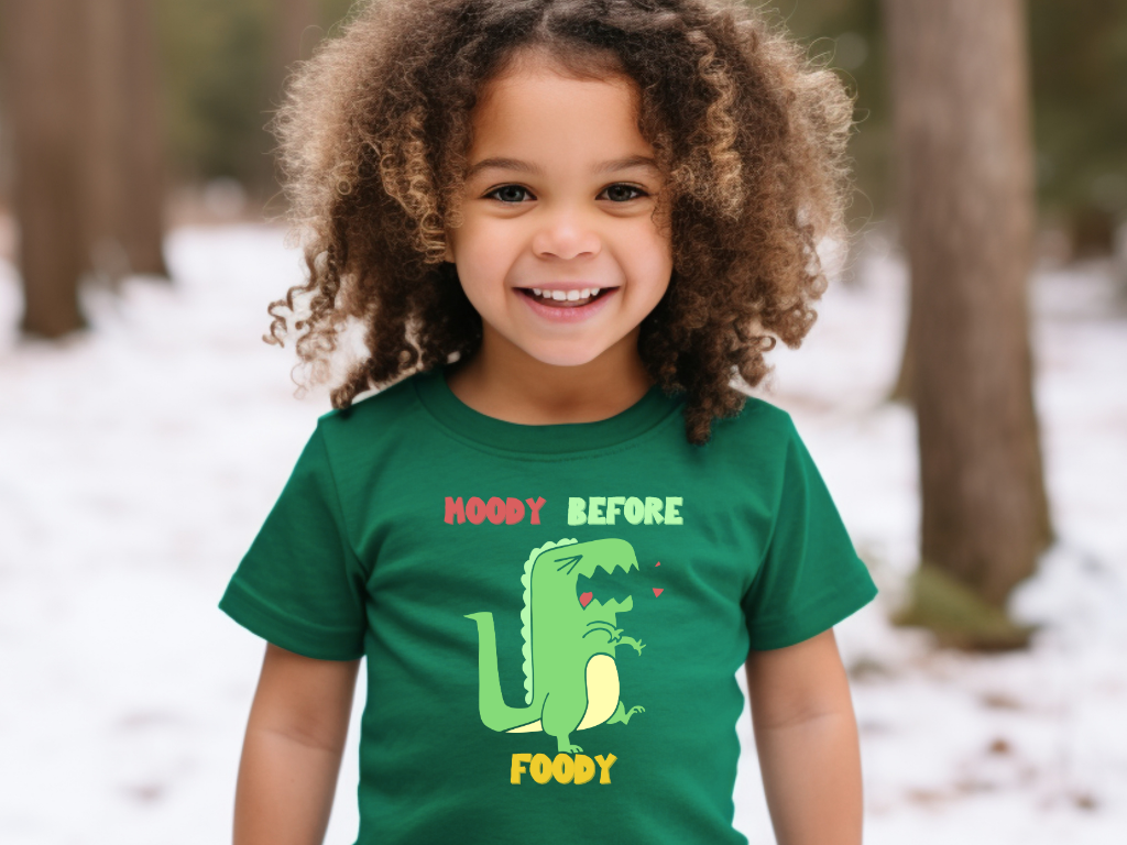Moody Before Foody Toddler Size T-Shirt Stem children who Love Dinosaurs Tshirts