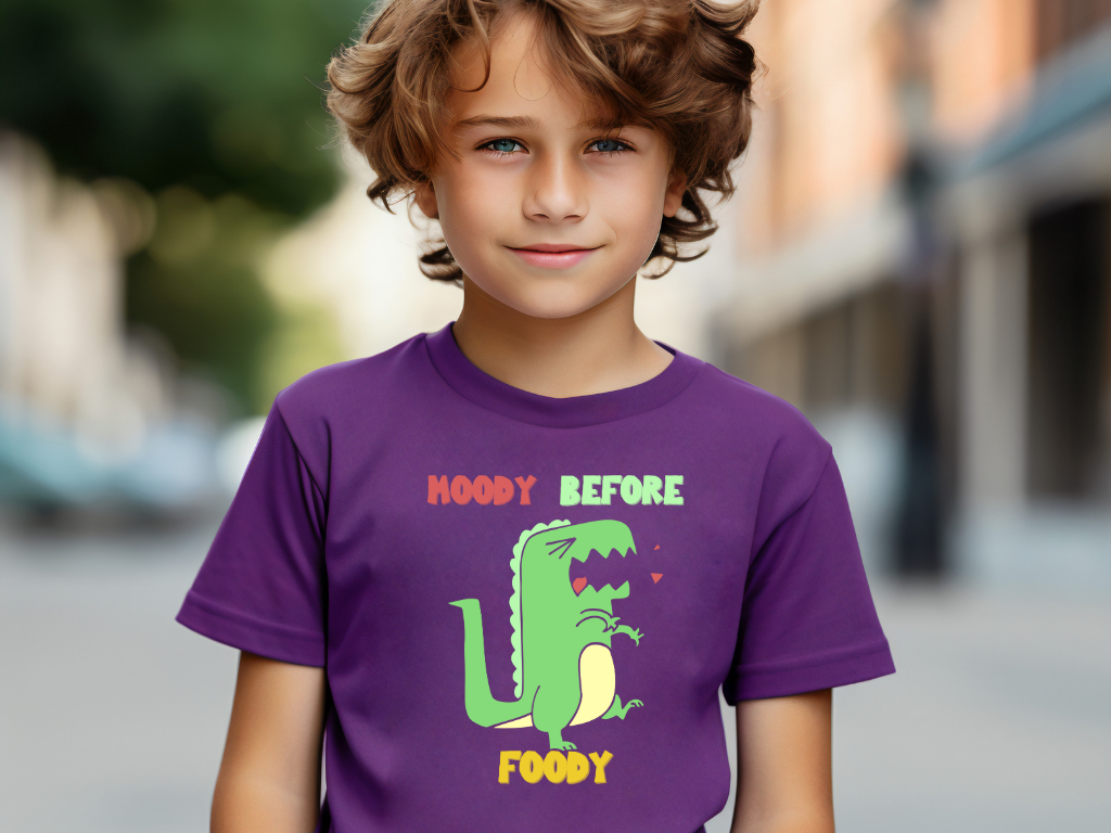 Moody Before Foody Youth Size T-Shirt Stem Tweens and Teens who Love Dinosaurs Tshirts