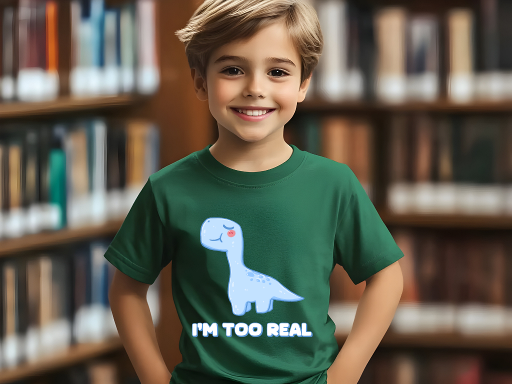 I m Too Real Youth Size T-Shirt Stem Tweens and Teens who Love Dinosaurs Tshirts