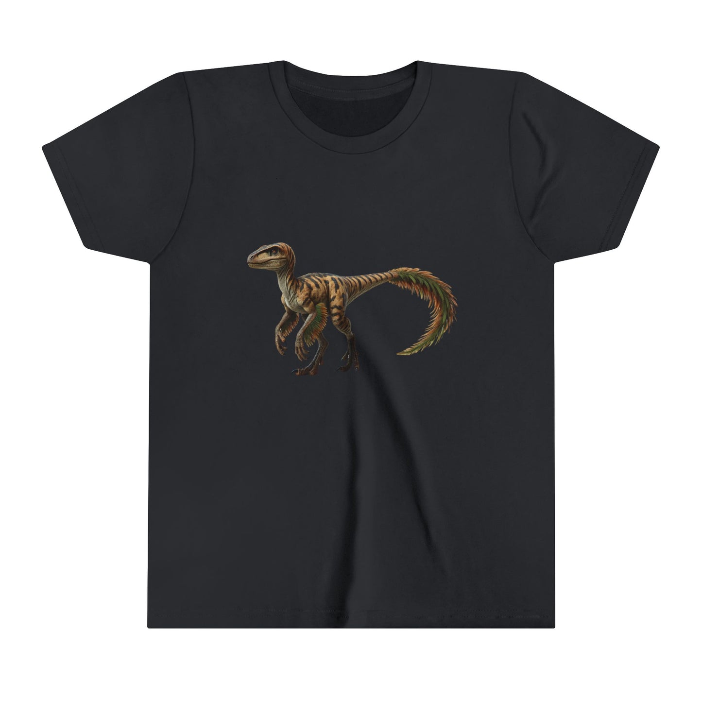 Youth Fiercely Feathered Velociraptor Tee β A Wild Splash of Style and Prehistoric Flair! π¦ππΏ - Unisex Jersey Short Sleeve Tee Super Comfy Dino T-Shirt Gift