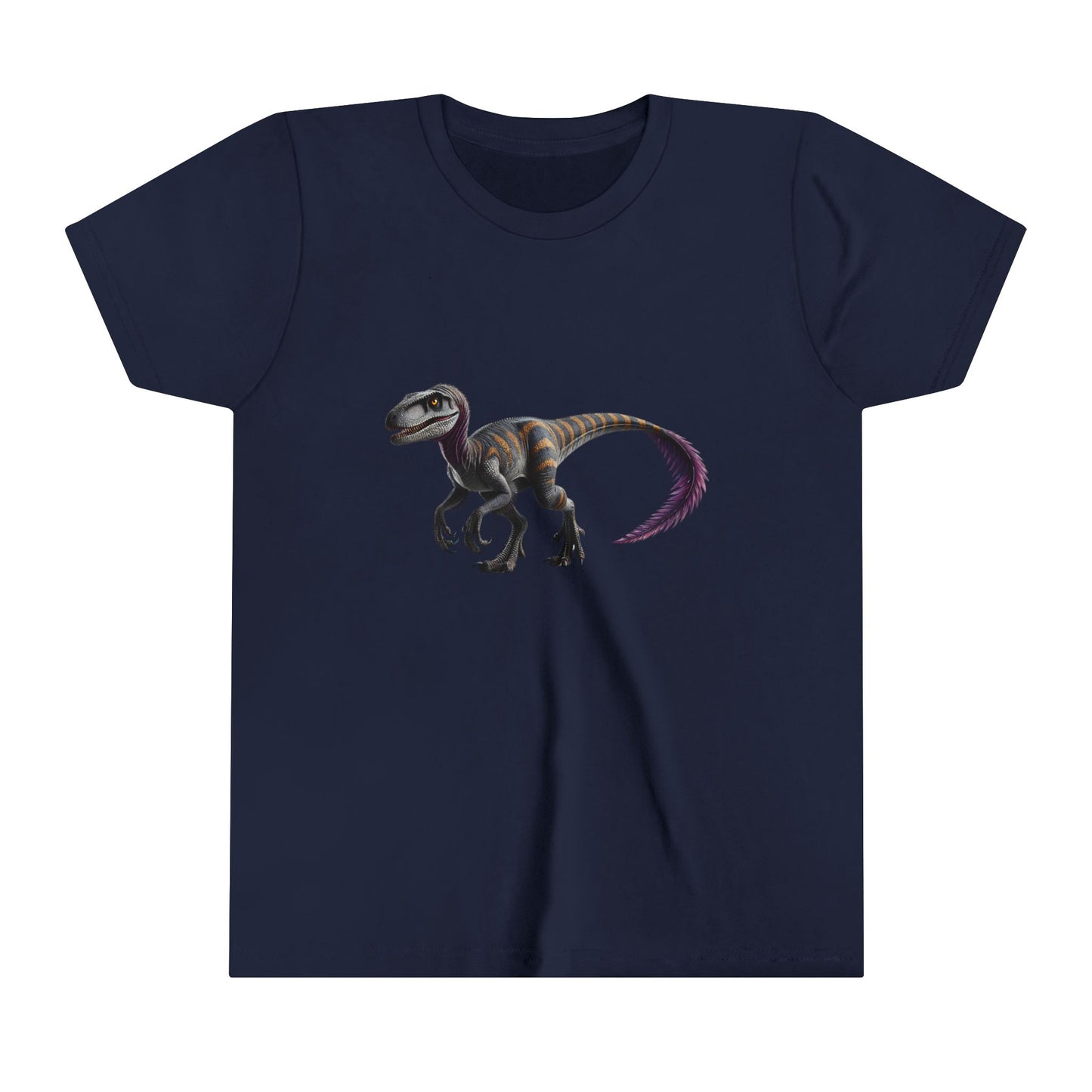 Youth Bold Blue Striped Velociraptor Tee β For Dino Lovers Ready to Roar into Adventure! π¦π - Unisex Jersey Short Sleeve Tee Super Comfy Dino T-Shirt Gift