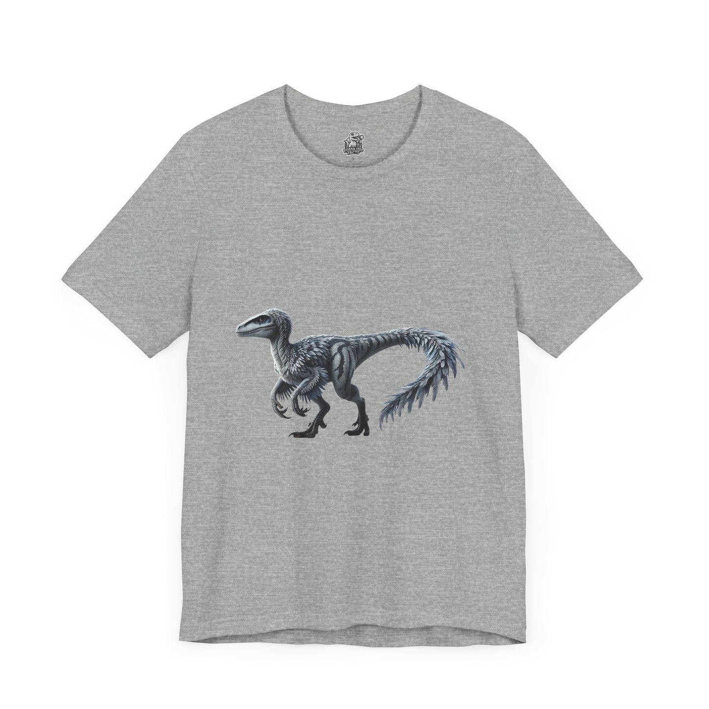 Elegant Feathered Velociraptor Tee β Sleek Style in Striking Silver & Gray π¦πβοΈ - Unisex Jersey Short Sleeve Tee Super Comfy Dino T-Shirt Gift
