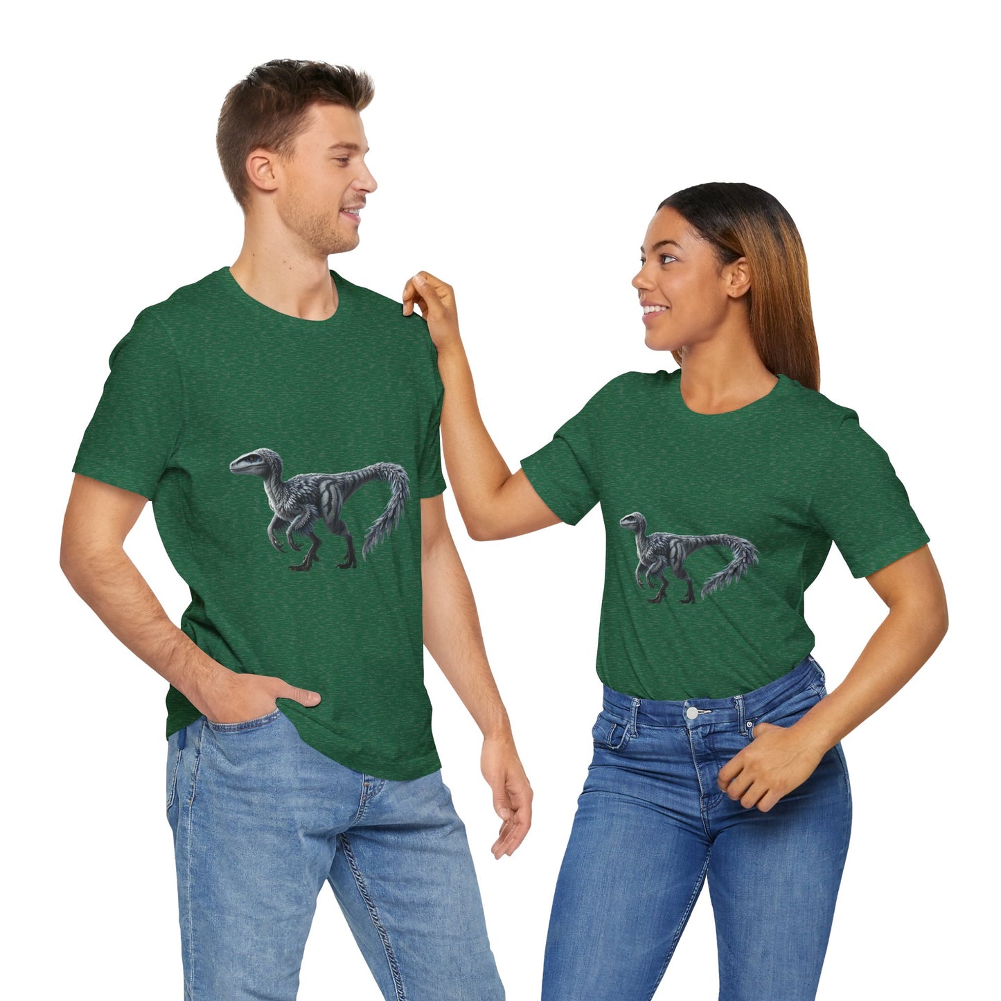 Elegant Feathered Velociraptor Tee β Sleek Style in Striking Silver & Gray π¦πβοΈ - Unisex Jersey Short Sleeve Tee Super Comfy Dino T-Shirt Gift