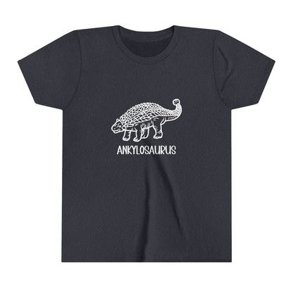 Youth Outlined Ankylosaurus T-Shirt with White Graphics - Unisex Jersey Short Sleeve Tee Super Comfy Dino T-Shirt Gift