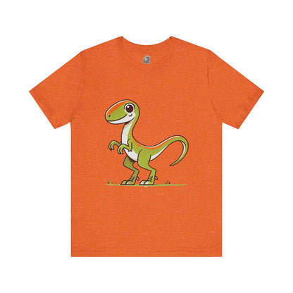 Playful Green Cartoon Velociraptor - Unisex Jersey Short Sleeve Tee Super Comfy Dino T-Shirt Gift