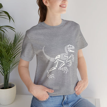 Minimalist Velociraptor Skeleton Tee – Classic Fossil Fun for Dino Fans! 🦖💀🦴 - Unisex Jersey Short Sleeve Tee Super Comfy Dino T-Shirt Gift