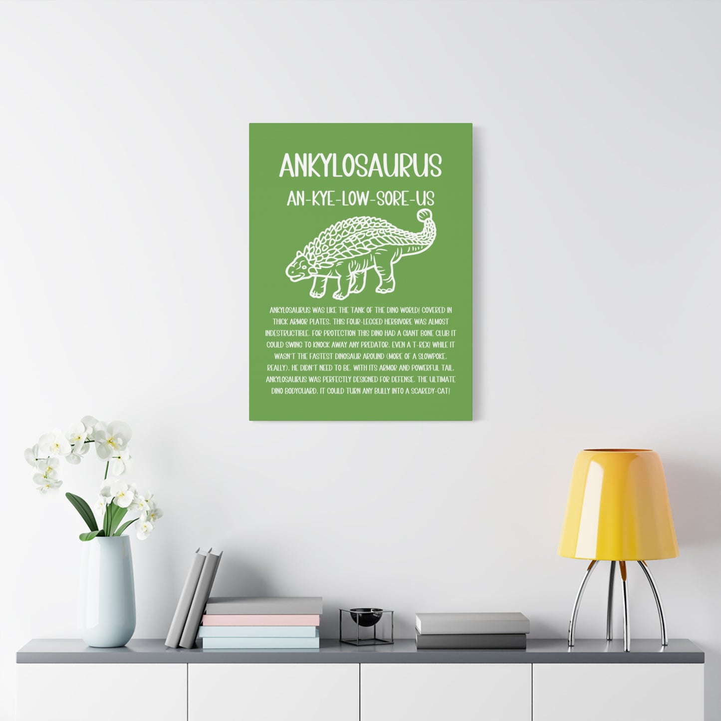 Outlined Ankylosaurus Vertical Matte Canvas Green, Stretched, 1.25" Amazing Gift for the Dino Lover in your life