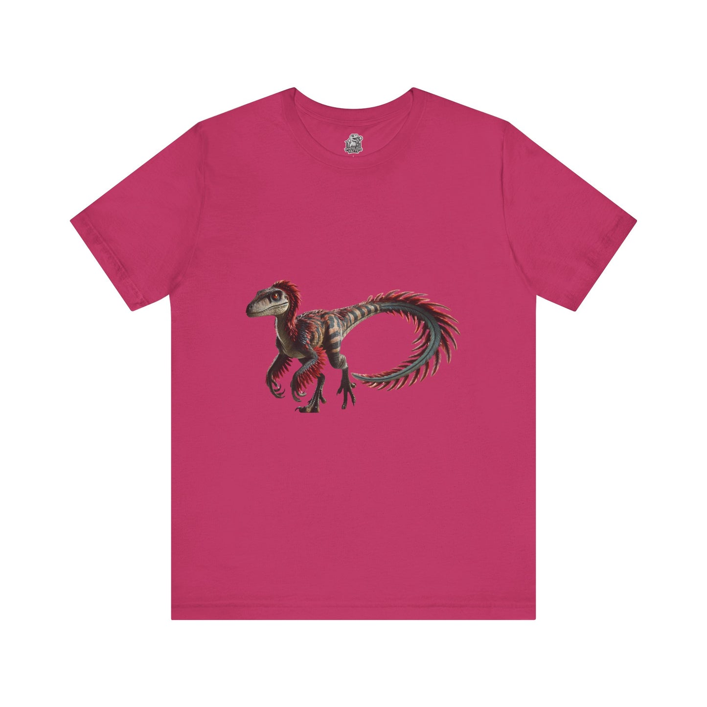 Fierce & Fiery Feathered Velociraptor Tee – Unleash Bold Dino Energy! 🦖🔥🌺 - Unisex Jersey Short Sleeve Tee Super Comfy Dino T-Shirt Gift