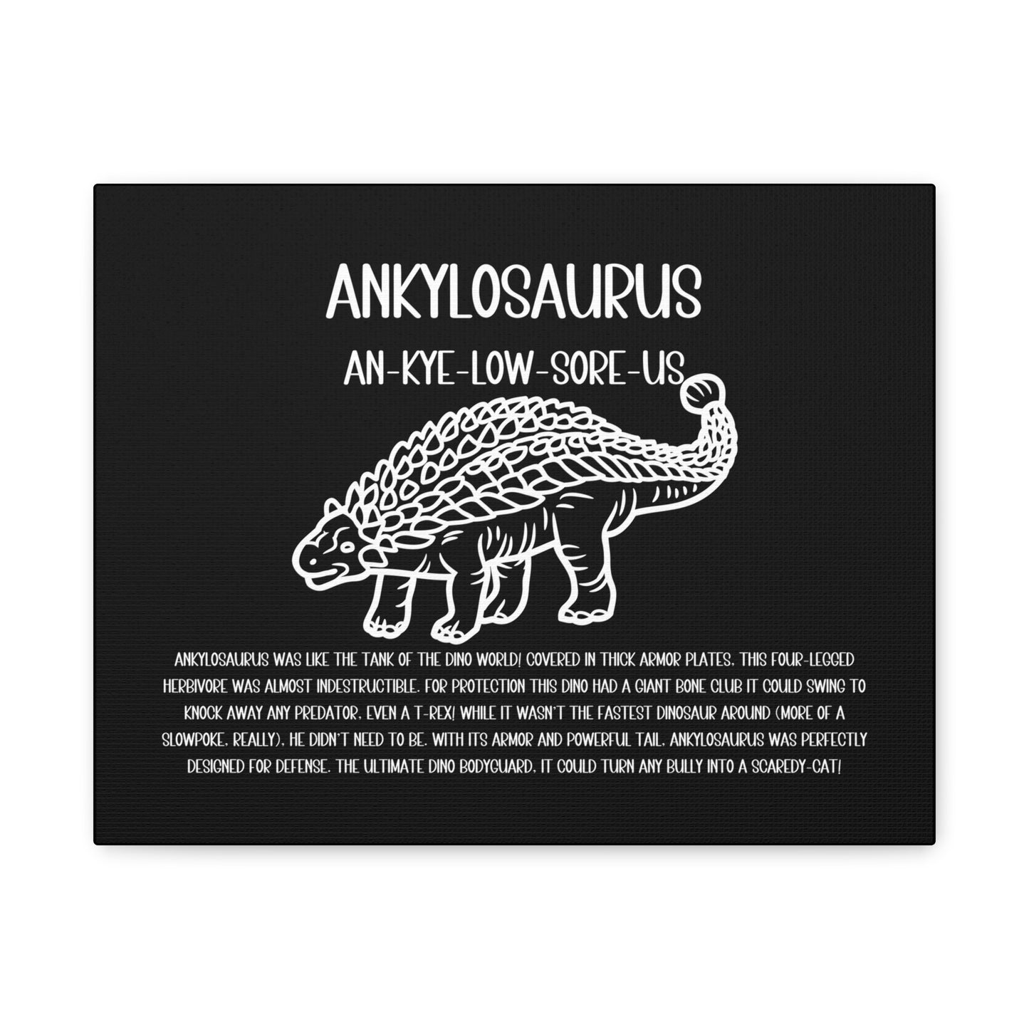 Outlined Ankylosaurus Horizontal Matte Canvas Black, Stretched, 1.25" Amazing Gift for the Dino Lover in your life