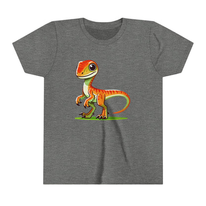 Youth Playful Green Velociraptor Tee – Cute Dino Style with a Splash of Fun! 🦖🍂🌿 - Unisex Jersey Short Sleeve Tee Super Comfy Dino T-Shirt Gift