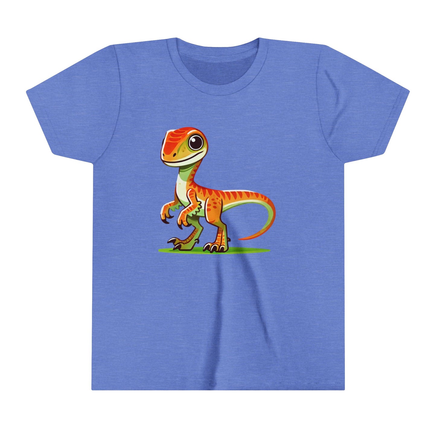 Youth Playful Green Velociraptor Tee – Cute Dino Style with a Splash of Fun! 🦖🍂🌿 - Unisex Jersey Short Sleeve Tee Super Comfy Dino T-Shirt Gift