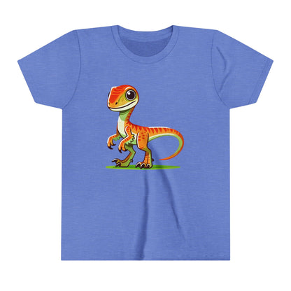 Youth Playful Green Velociraptor Tee – Cute Dino Style with a Splash of Fun! 🦖🍂🌿 - Unisex Jersey Short Sleeve Tee Super Comfy Dino T-Shirt Gift