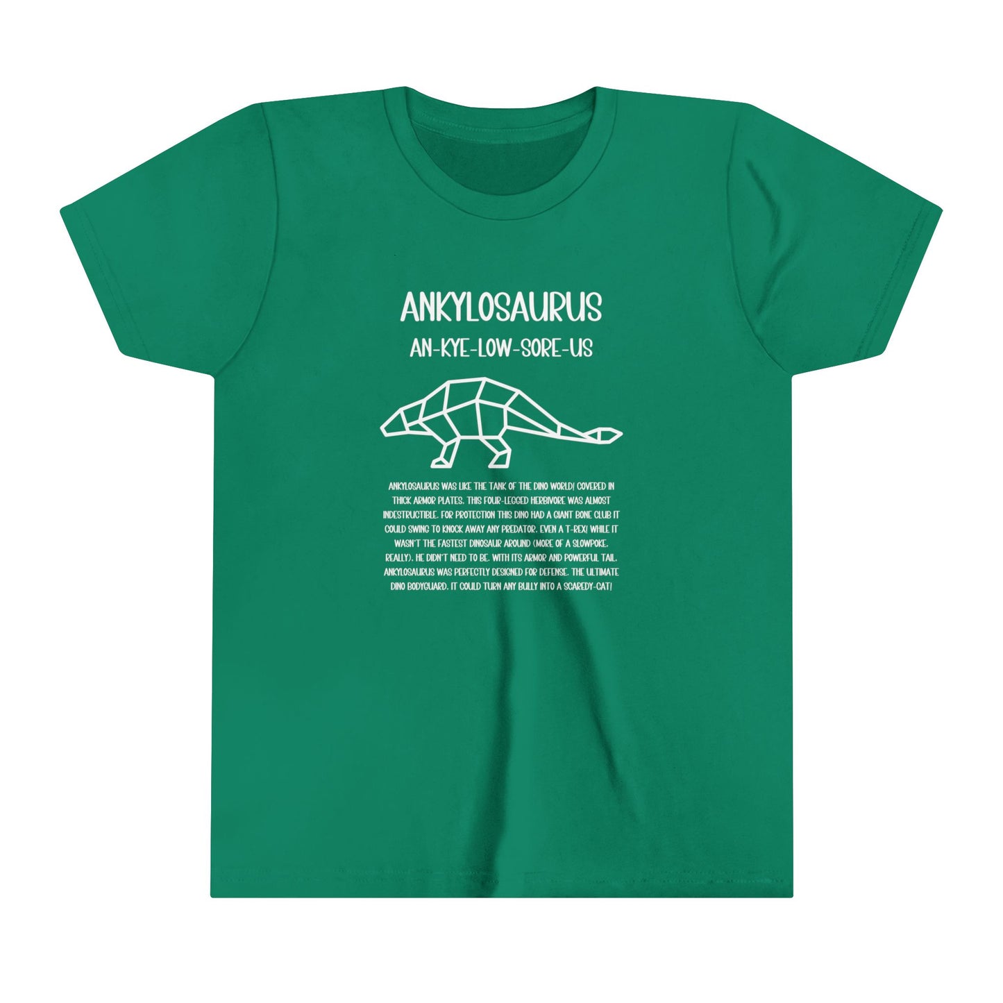 Youth Polygon Ankylosaurus T-Shirt with Detailed White Graphics - Unisex Jersey Short Sleeve Tee Super Comfy Dino T-Shirt Gift