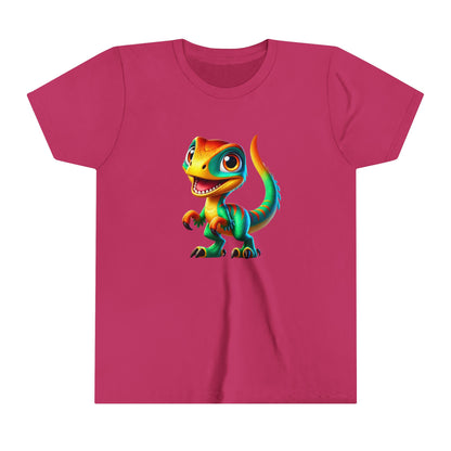 Youth Vibrant Green & Orange Velociraptor – Perfect for Dino Fans! - Unisex Jersey Short Sleeve Tee Super Comfy Dino T-Shirt Gift