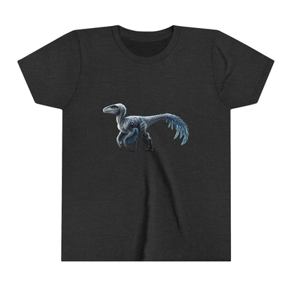 Youth Icy Blue Feathered Velociraptor Tee – Fierce Style in Cool Tones! 🦖❄️🌌 - Unisex Jersey Short Sleeve Tee Super Comfy Dino T-Shirt Gift