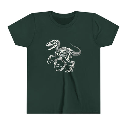 Youth Velociraptor Fossil Skeleton Tee – Bold & Authentic Prehistoric Style! 🦖🦴✨- Unisex Jersey Short Sleeve Tee Super Comfy Dino T-Shirt Gift