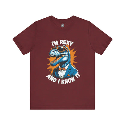 Suave Rex – I’m Rexy and I Know It Unisex T-Shirt with Stylish T-Rex in Shades & Suit