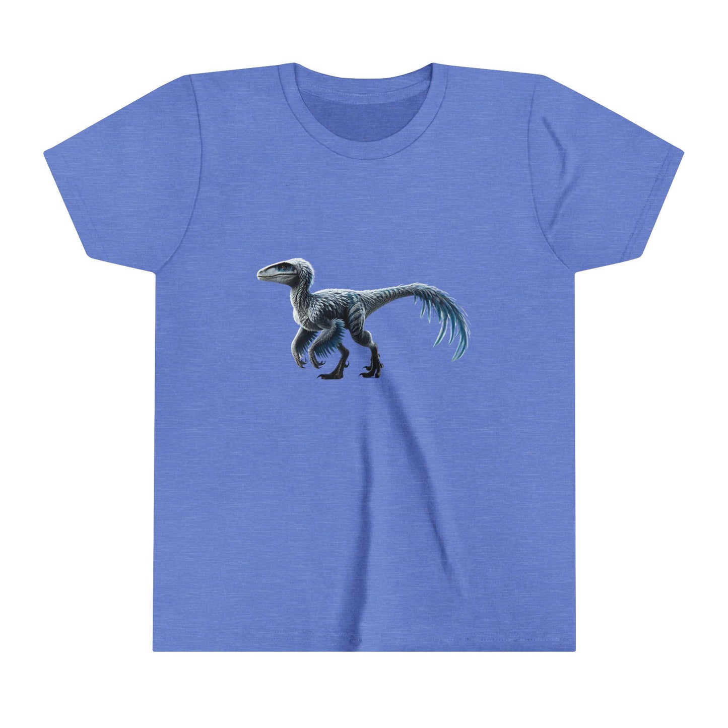 Youth Icy Blue Feathered Velociraptor Tee – Fierce Style in Cool Tones! 🦖❄️🌌 - Unisex Jersey Short Sleeve Tee Super Comfy Dino T-Shirt Gift