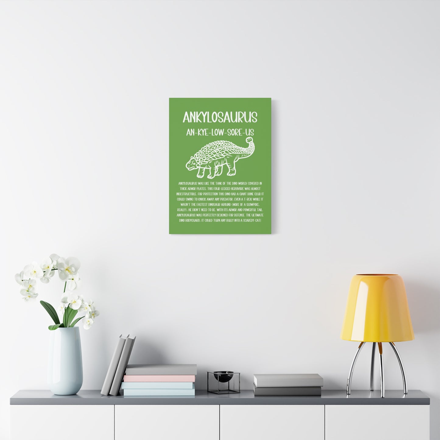 Outlined Ankylosaurus Vertical Matte Canvas Green, Stretched, 1.25" Amazing Gift for the Dino Lover in your life