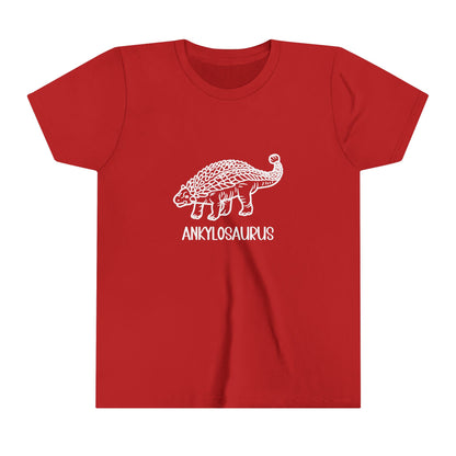 Youth Outlined Ankylosaurus T-Shirt with White Graphics - Unisex Jersey Short Sleeve Tee Super Comfy Dino T-Shirt Gift