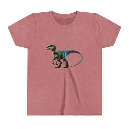 Youth Vibrant Velociraptor Adventure Tee – Unleash Your Inner Dino Explorer with Fierce Style! 🦖🌈 - Unisex Jersey Short Sleeve Tee Super Comfy Dino T-Shirt Gift