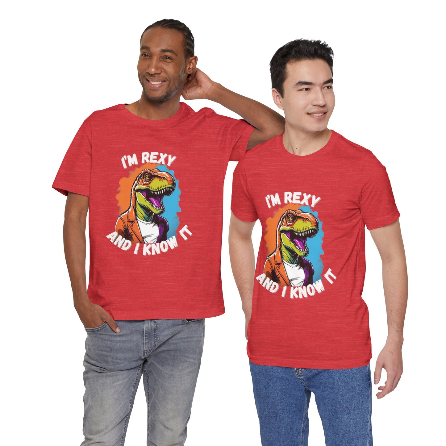 Vibrant Rex – I’m Rexy and I Know It Unisex T-Shirt with Bold Colors & T-Rex Swagger Unisex