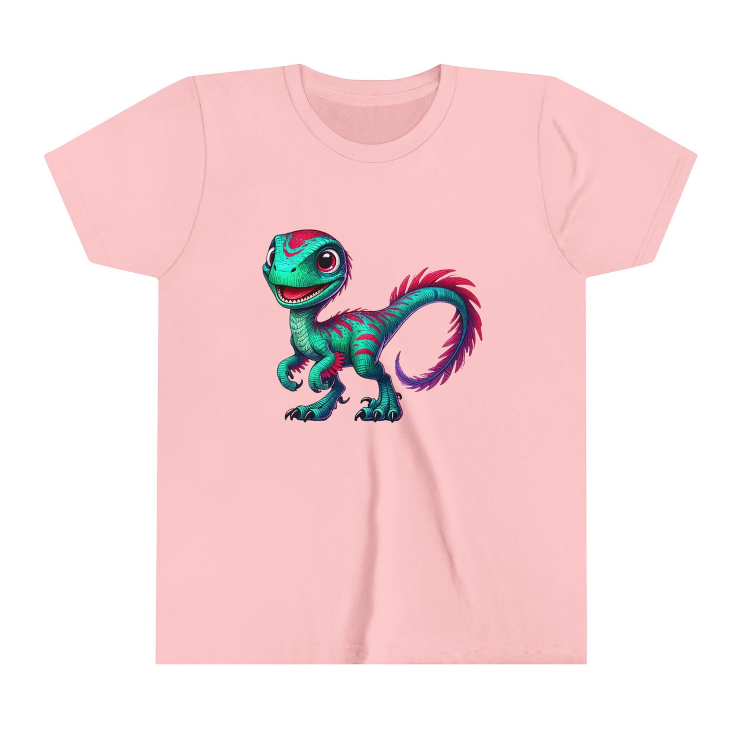 Youth Bright & Bold Velociraptor Tee – Stand Out with Dino Style! 🦖💜💚 - Unisex Jersey Short Sleeve Tee Super Comfy Dino T-Shirt Gift