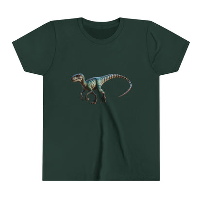 Youth Vibrant Velociraptor Adventure Tee – Unleash Your Inner Dino Explorer with Fierce Style! 🦖🌈 - Unisex Jersey Short Sleeve Tee Super Comfy Dino T-Shirt Gift