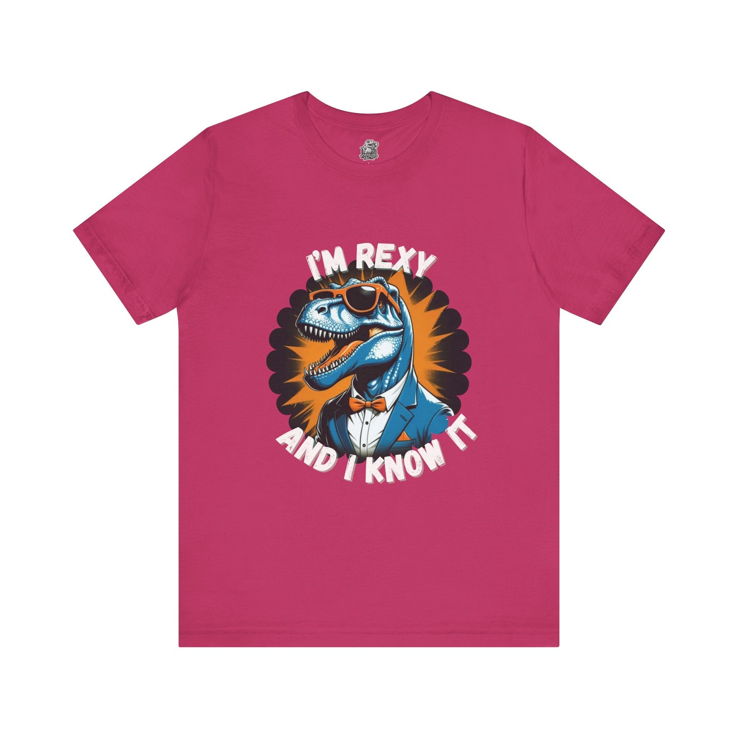 Rockin’ Rex – I’m Rexy and I Know It Unisex T-Shirt with Cool T-Rex in a Suit & Shades