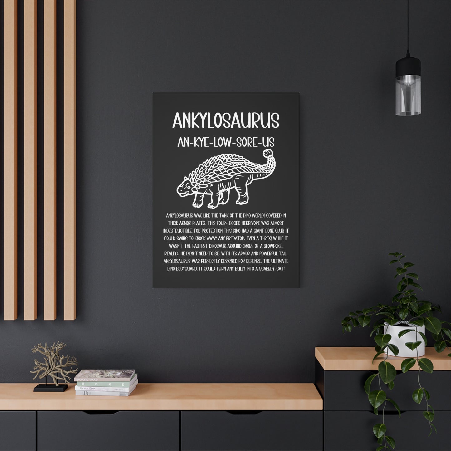 Outlined Ankylosaurus Vertical Matte Canvas Black, Stretched, 1.25" Amazing Gift for the Dino Lover in your life