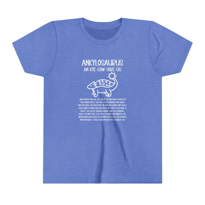 Youth Cute Ankylosaurus T-Shirt with Detailed White Graphics - Unisex Jersey Short Sleeve Tee Super Comfy Dino T-Shirt Gift