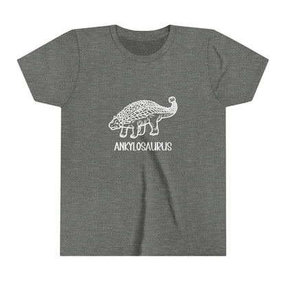 Youth Outlined Ankylosaurus T-Shirt with White Graphics - Unisex Jersey Short Sleeve Tee Super Comfy Dino T-Shirt Gift