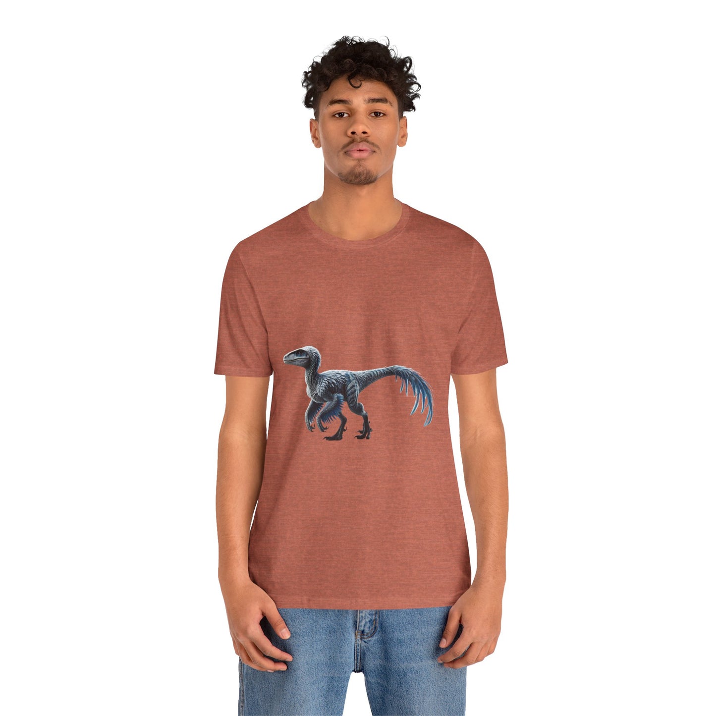 Icy Blue Feathered Velociraptor Tee – Fierce Style in Cool Tones! 🦖❄️🌌 - Unisex Jersey Short Sleeve Tee Super Comfy Dino T-Shirt Gift