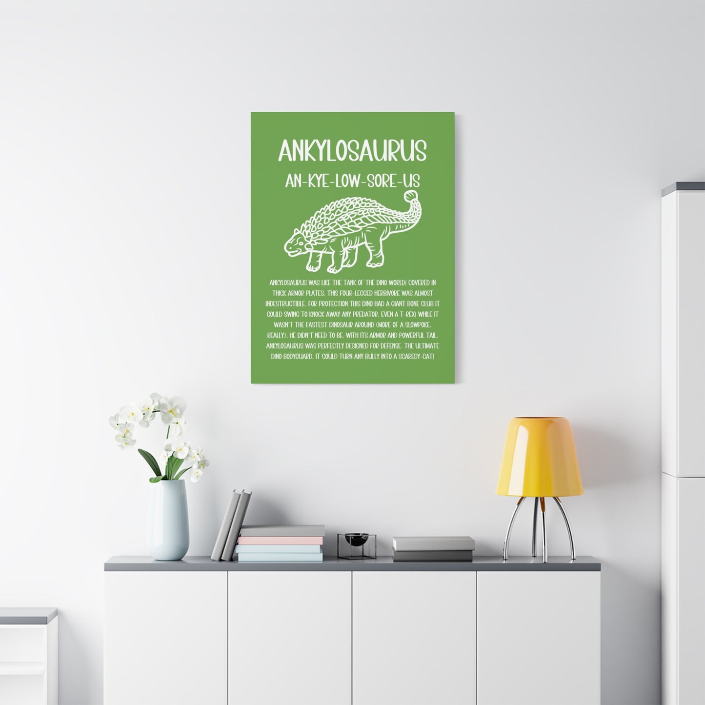 Outlined Ankylosaurus Vertical Matte Canvas Green, Stretched, 1.25" Amazing Gift for the Dino Lover in your life