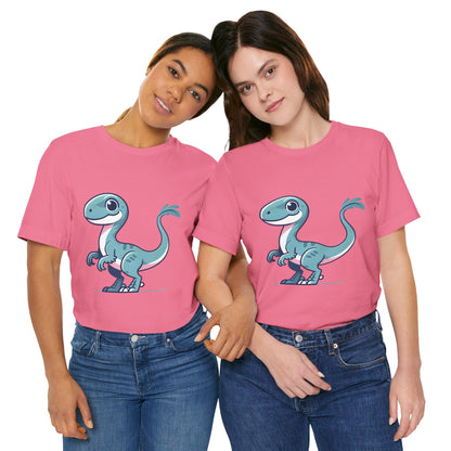 Adorable Blue Cartoon Cartoon Velociraptor - Unisex Jersey Short Sleeve Tee Super Comfy Dino T-Shirt Gift